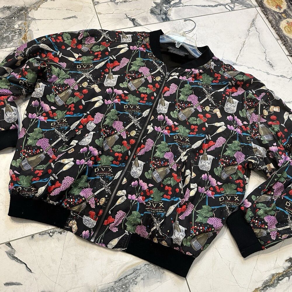 Vintage Nicole Miller Artelier 1994 Silk Bomber Jacket Rare Wine Champagne Print - Picture 2 of 10
